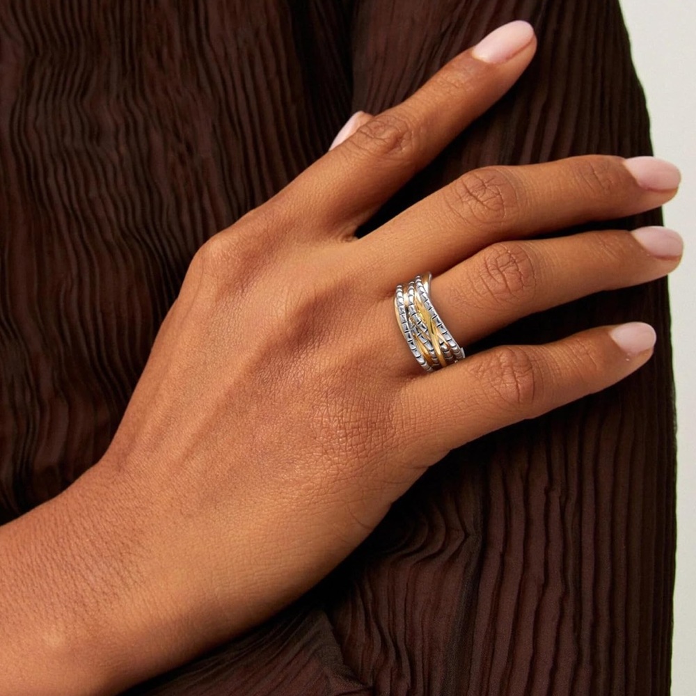 NEW Cross Cable Twist Band Ring 18K Gold Plated Gold & Silver Mixed Metals